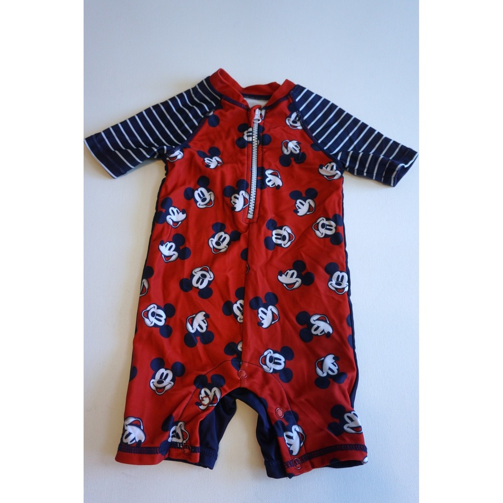 Disney Junior Mickey Mouse Red Blue Striped Rash Guard Swimsuit 18M RK1.K5000